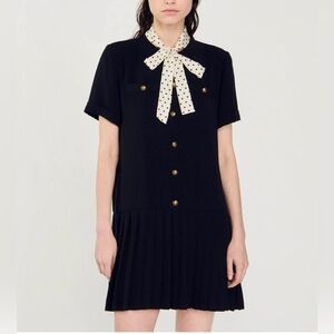 SANDRO SHORT DRESS WITH POLKA DOT TIE